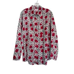 Mary Marshmallow Sz L Tulip Blouse Top Button Up Red White Floral Spring Boho
